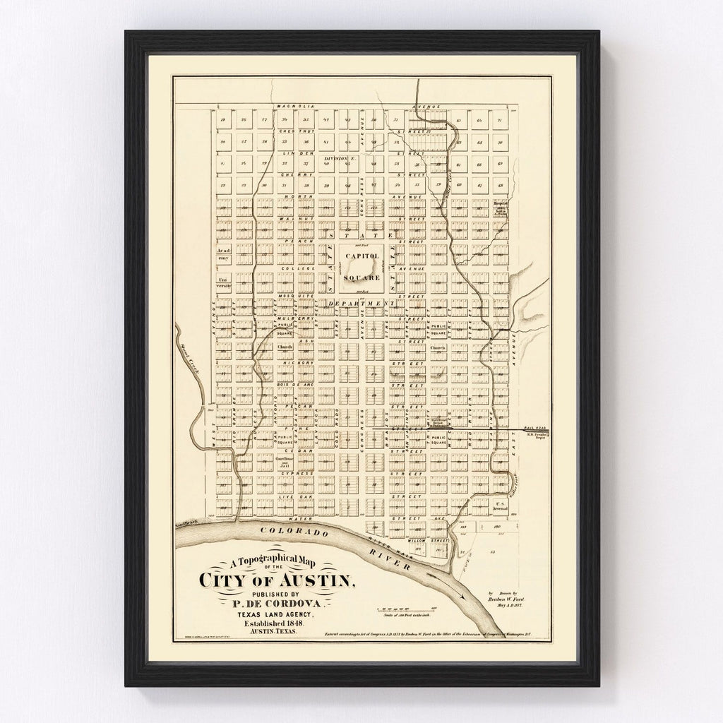Vintage Map of Austin, Texas 1872
