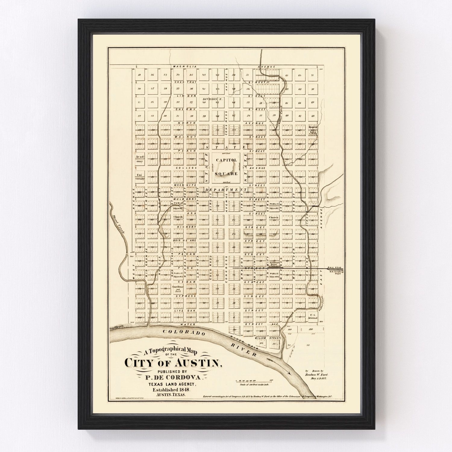Vintage Map of Austin, Texas 1872