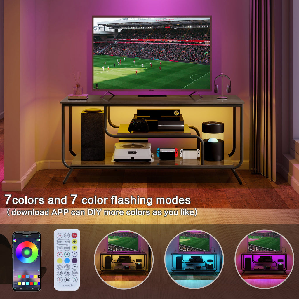 There are installation videos and scene videos. TV socket and LED light - TV stand TV up to 55 ', small unit modern TV console suitable for living room and bedroom, light grey