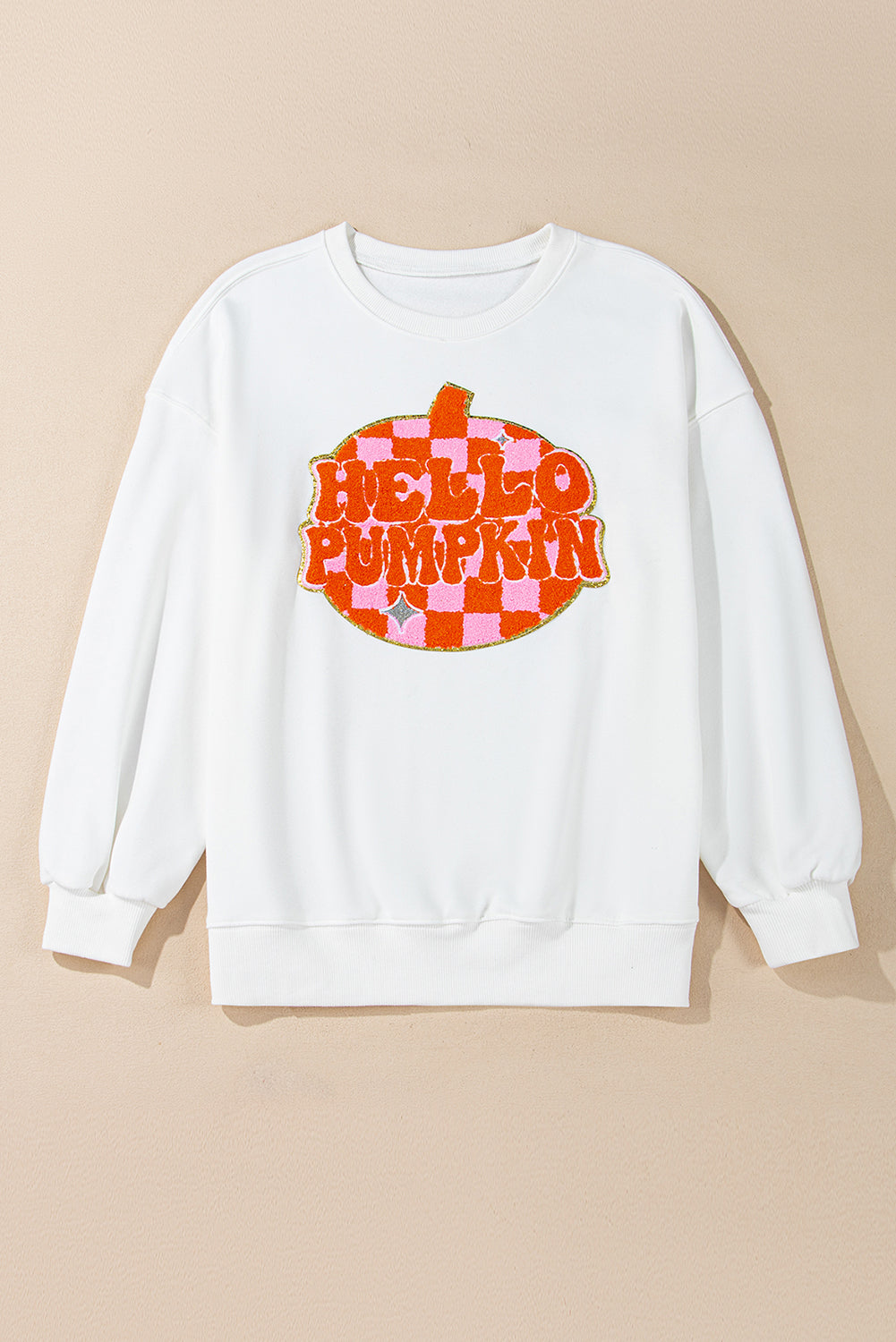 Halloween Pumpkin Terry Patched Pullover Sweatshirt