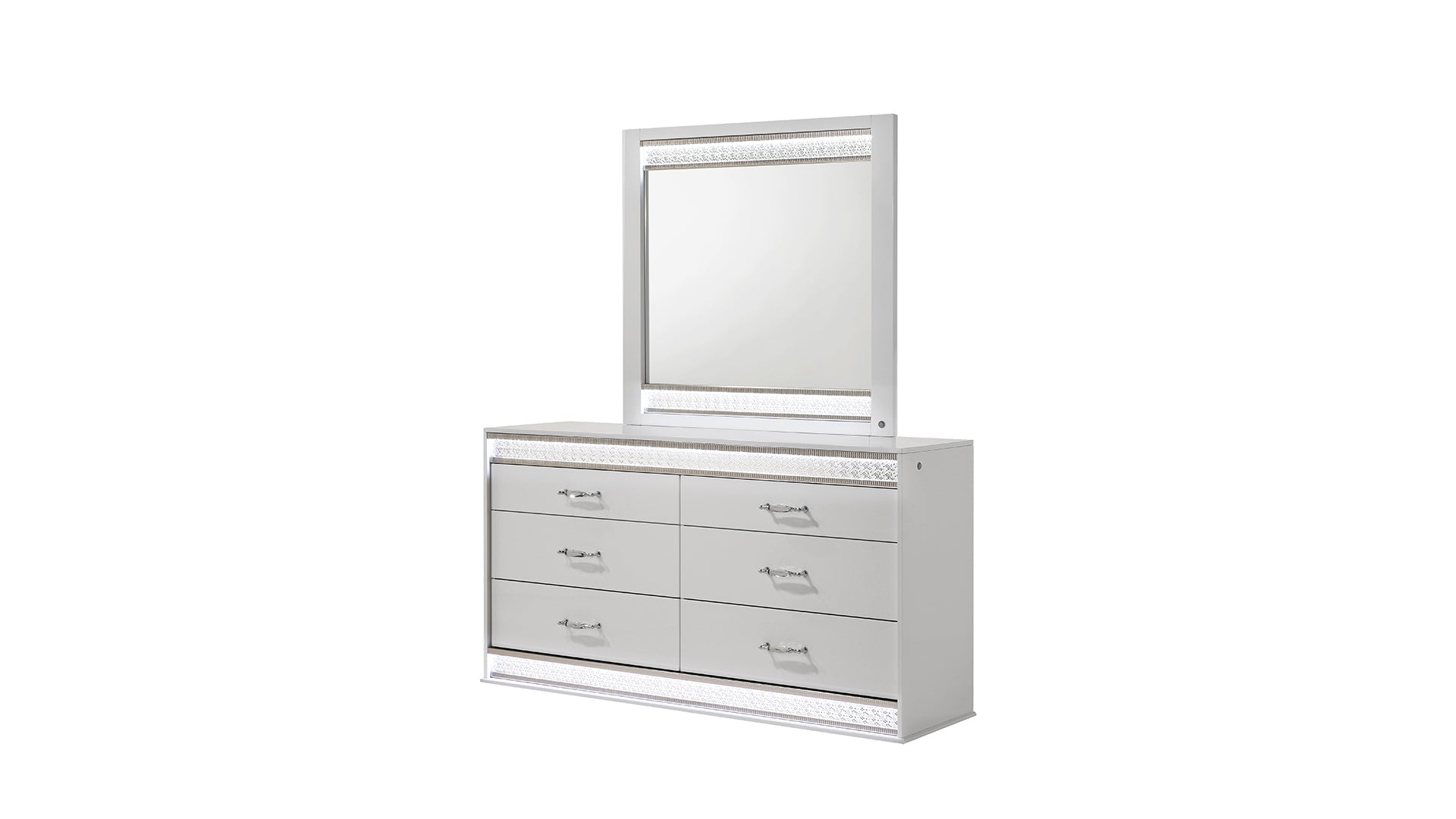 Glam Modern Style 5 Pc King Bedroom Set with LED Headboard Made with Wood in White(CA INVENTORY)