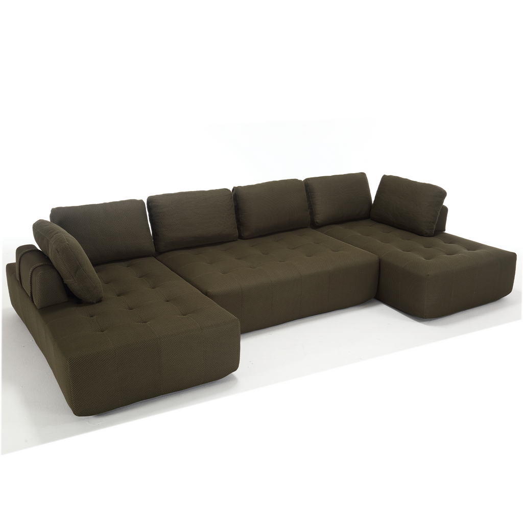 [NEW ARRIVED] [VIDEO PROVIDED]138.5 'Modular Combination Sofa, U-shaped Sofa, Living Room, Apartment, Upholstered ,6-seat Sofa, Free Combination Sofa (Mesh Fabric), Breathable Fabric,Green