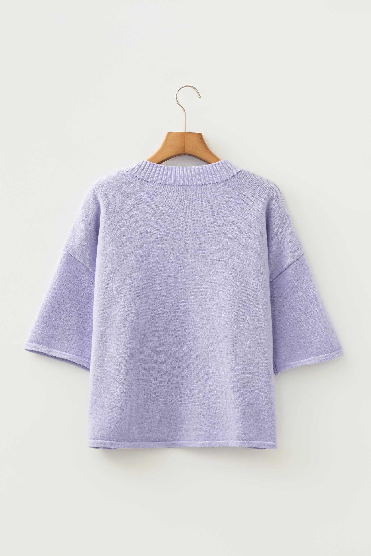 Solid 3/4 Sleeve Boxy Button-Down Cardigan