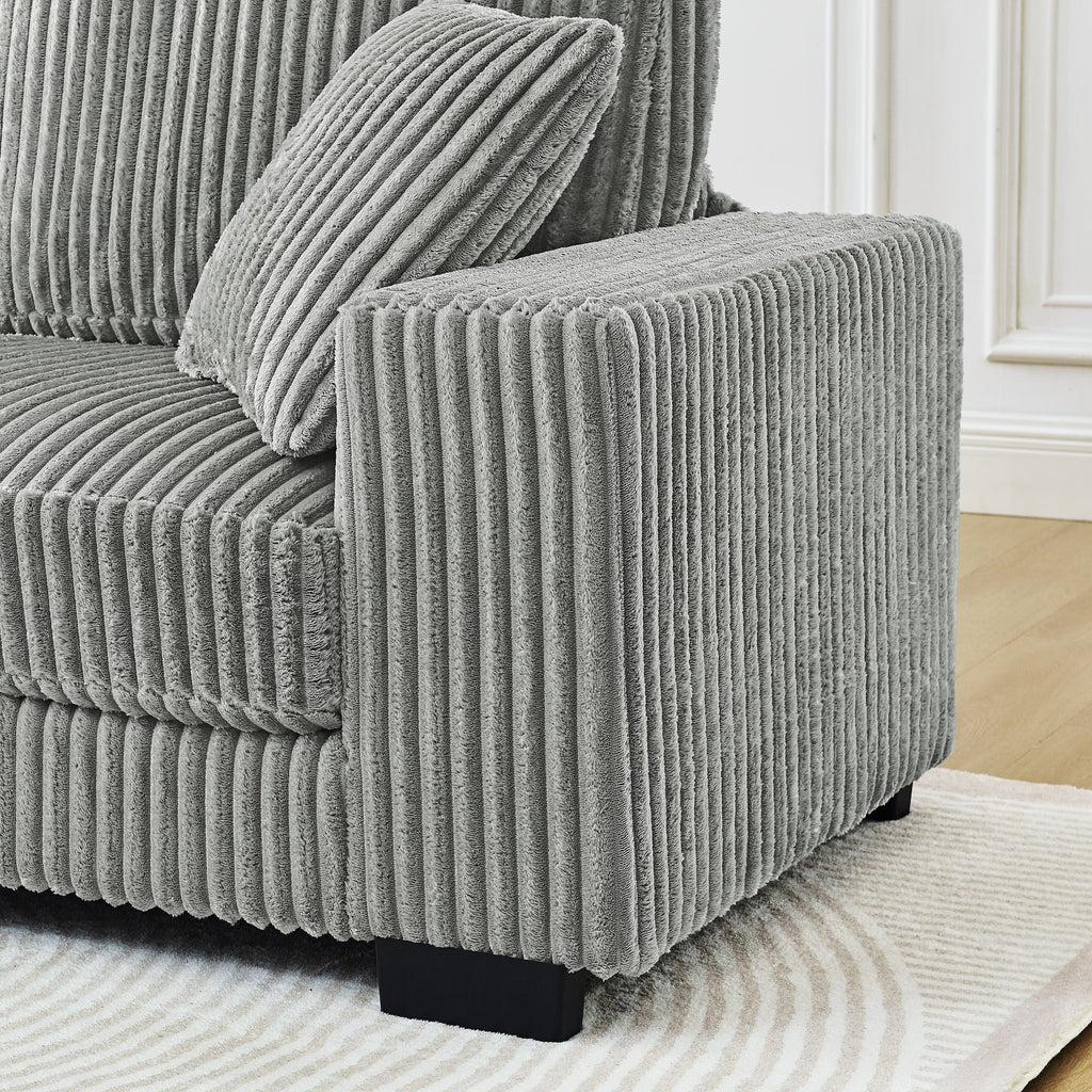 Corduroy Tufted Upholstered Sleeper Sectional Sofa, L-Shaped Modular Convertible Sofa , The arc-shaped footstool can be placed freely on the left and right-Gray