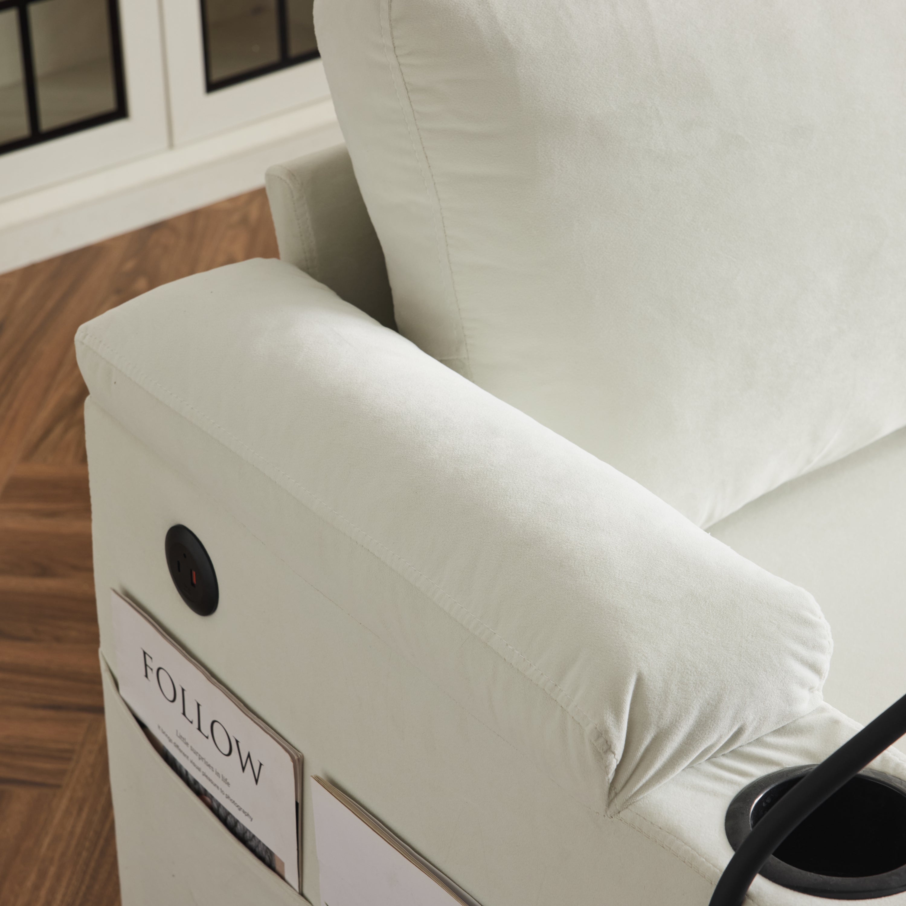 Pull-out sofa bed, chenille material, pull-out queen sofa bed, with USB charging, mobile phone holder, memory sofa, removable and washable cushions, suitable for living room, bedroom, apartment, white