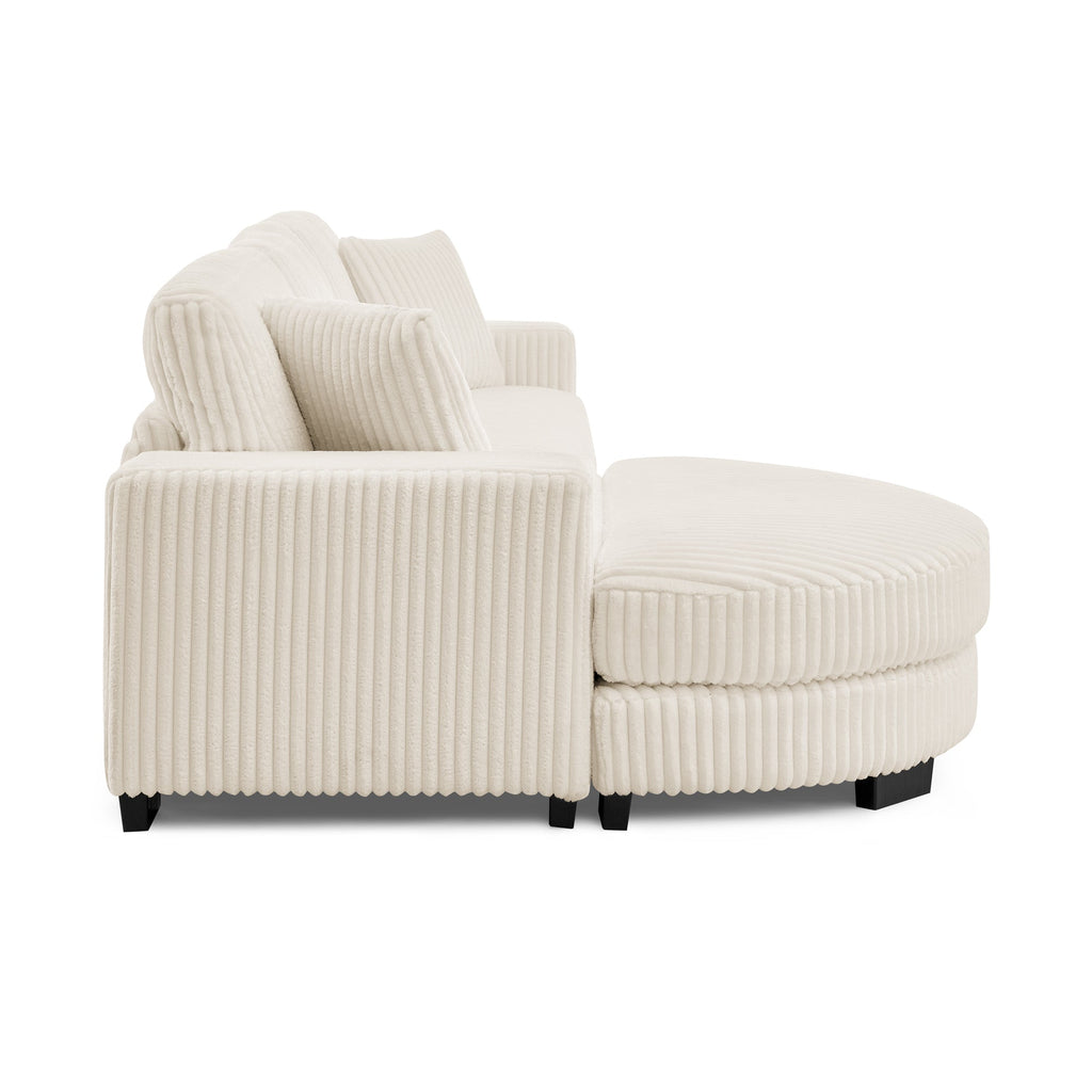 Corduroy Tufted Upholstered Sleeper Sectional Sofa, L-Shaped Modular Convertible Sofa ,The arc-shaped footstool can be placed freely on the left and right-Beige