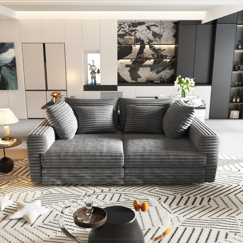 102.4 'Plush Corduroy 4-Seat Sofa,Modern Comfy Upholstered Sofa Cloud Couch,Deep Seat Couches with Soft Pillows and Movable Ottoman,Convertible Sofa Lounge Chair,for Living Room,Apartment,Office,Grey