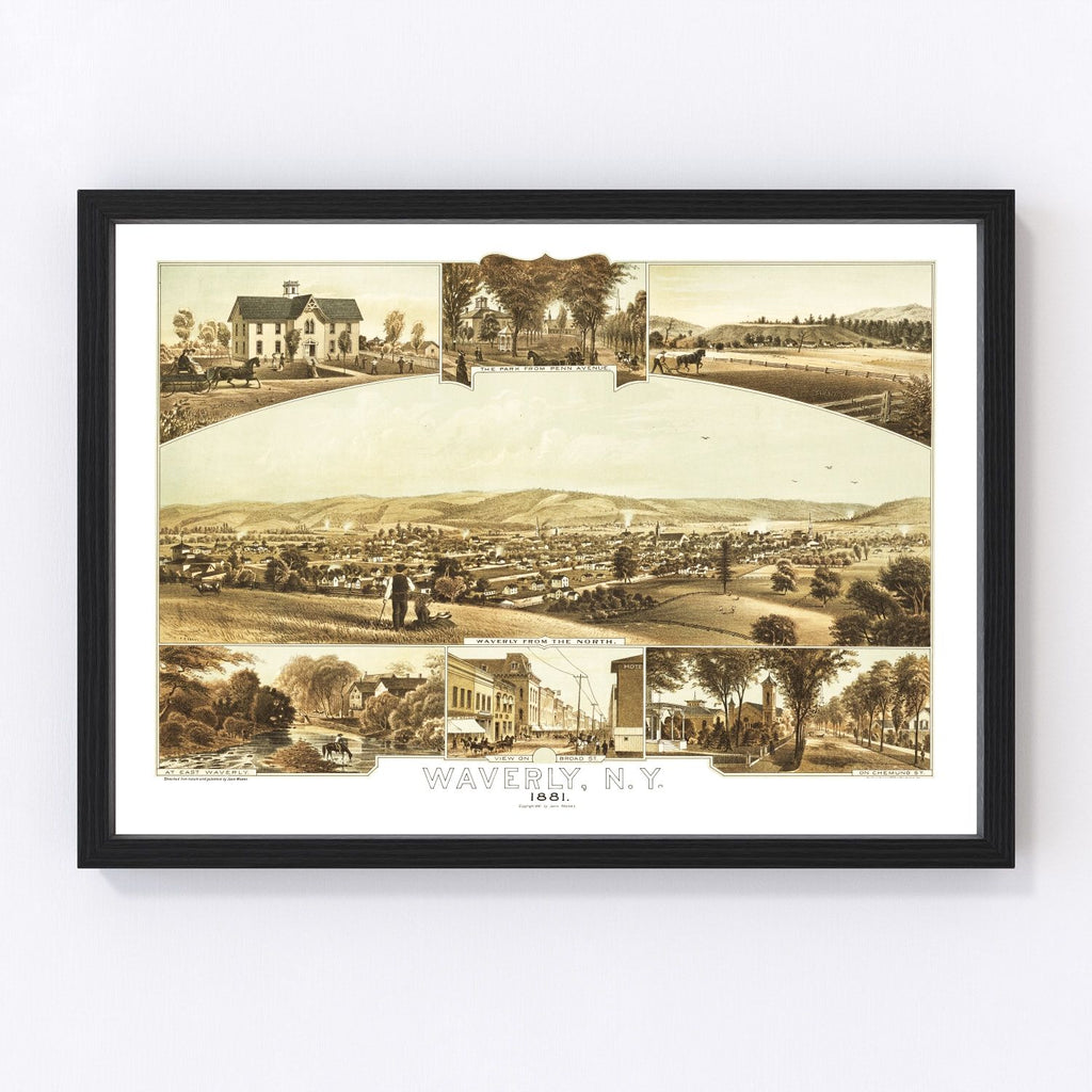 Vintage Map of Waverly, New York 1881