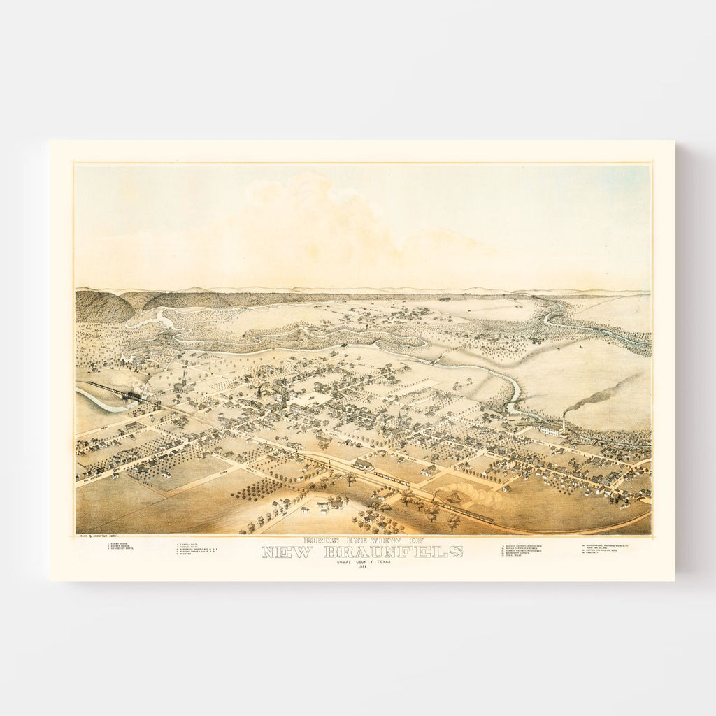 Vintage Map of New Braunfels, Texas 1881