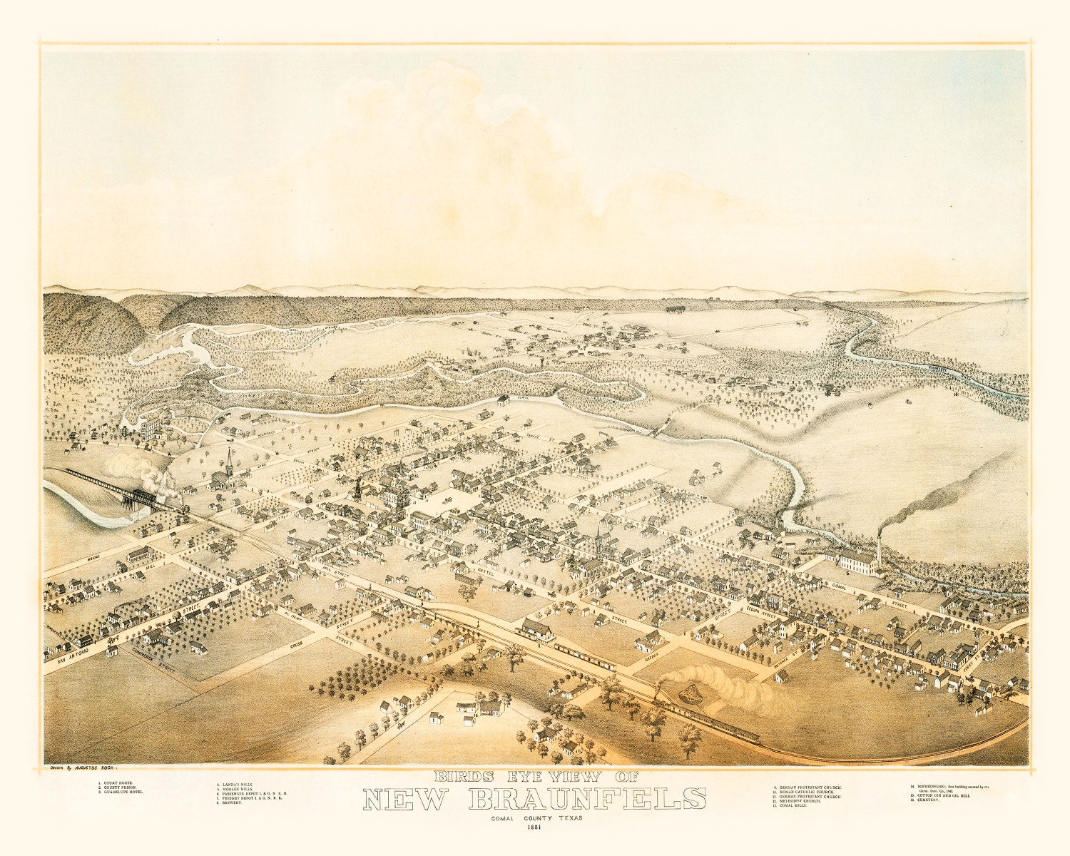 Vintage Map of New Braunfels, Texas 1881
