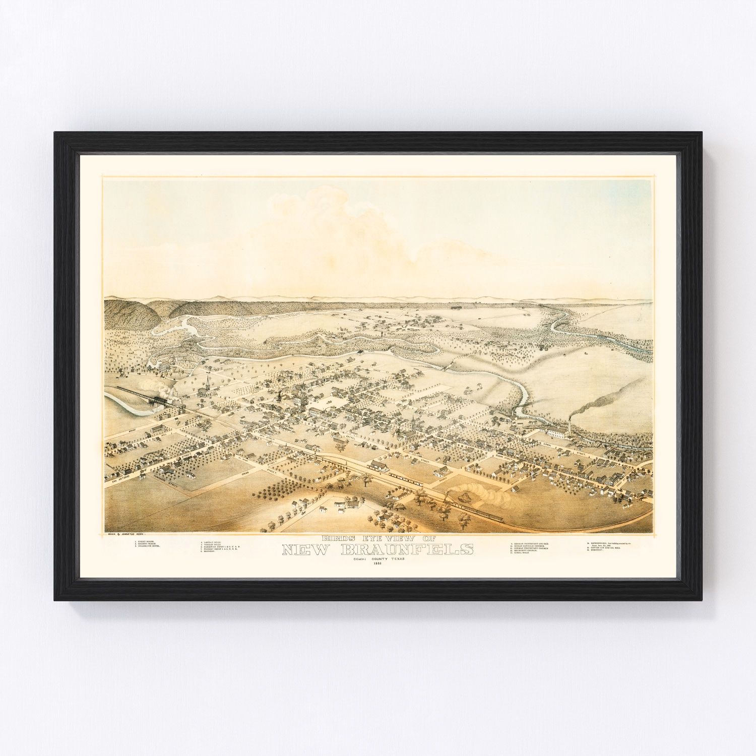 Vintage Map of New Braunfels, Texas 1881