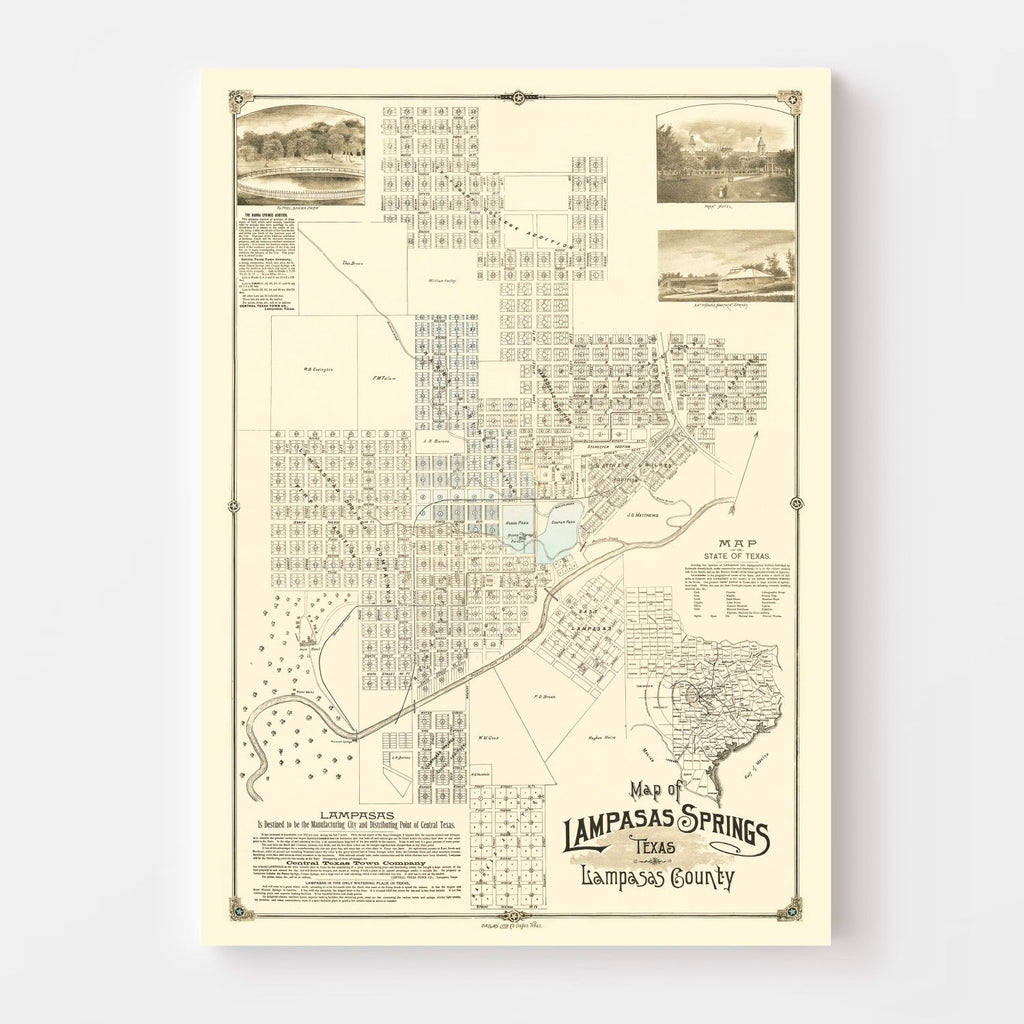 Vintage Map of Lampasas Springs, Texas 1884