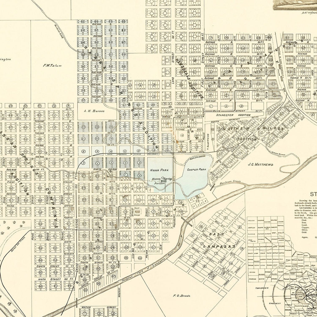 Vintage Map of Lampasas Springs, Texas 1884