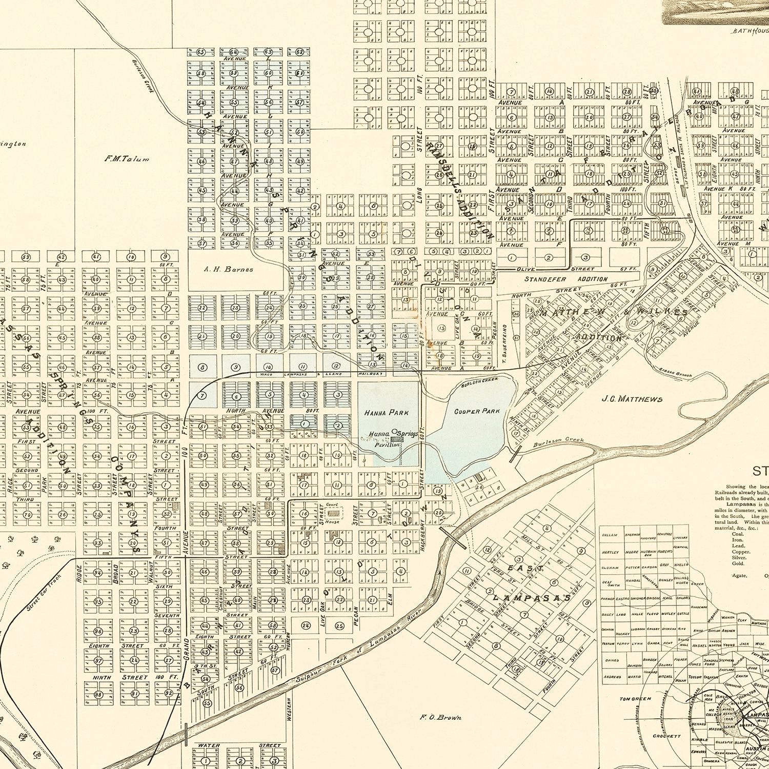 Vintage Map of Lampasas Springs, Texas 1884