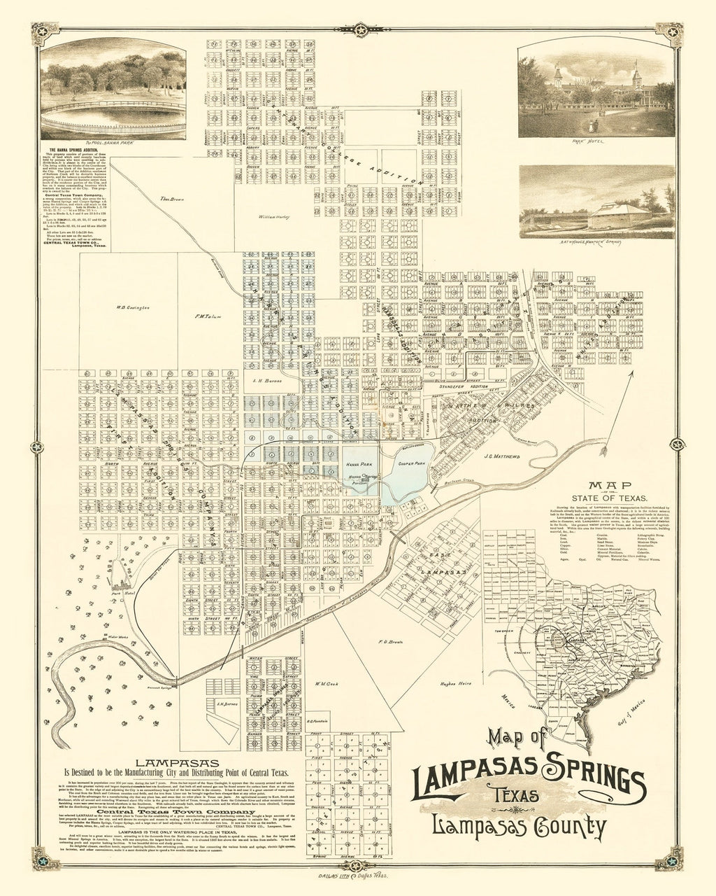 Vintage Map of Lampasas Springs, Texas 1884