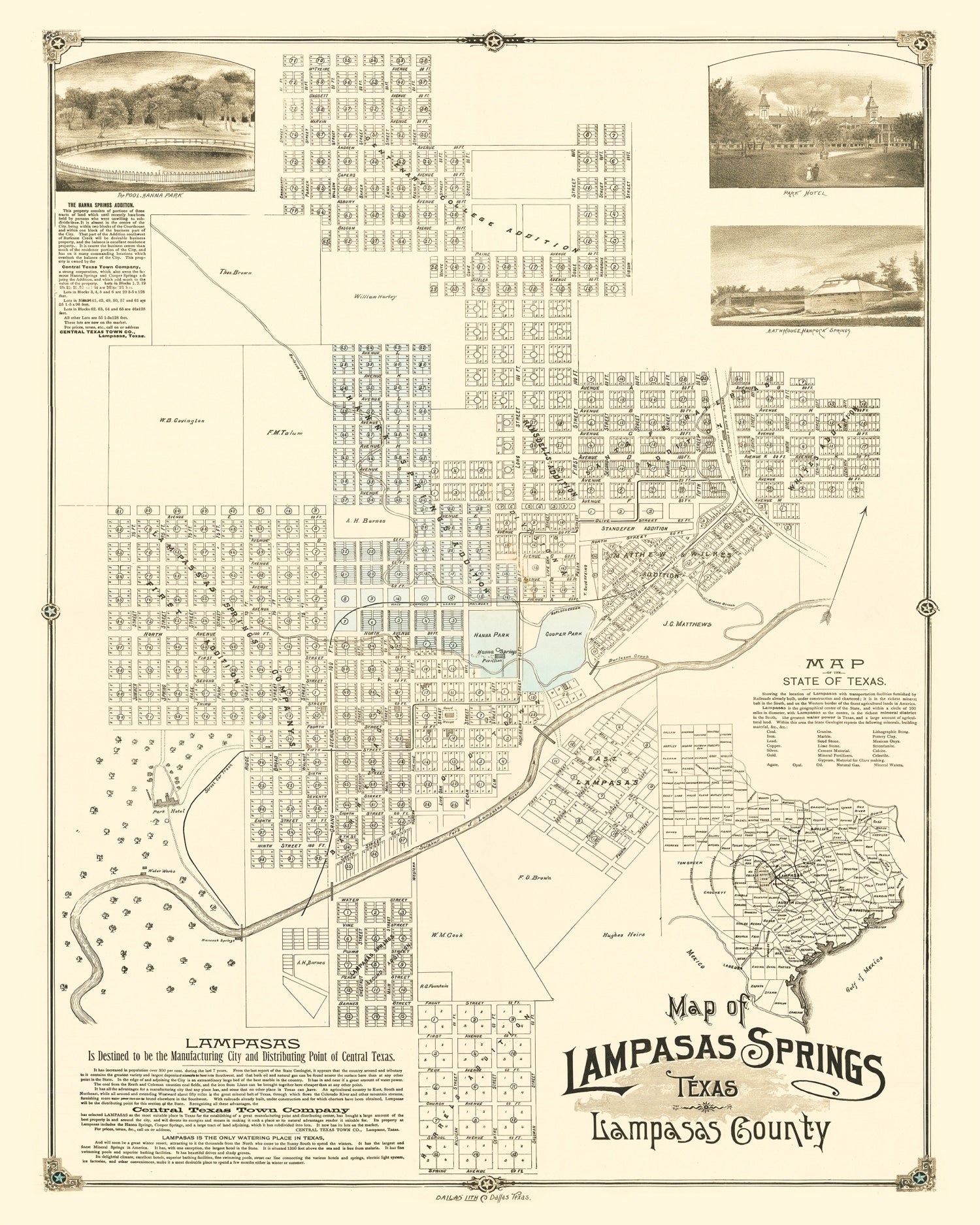 Vintage Map of Lampasas Springs, Texas 1884
