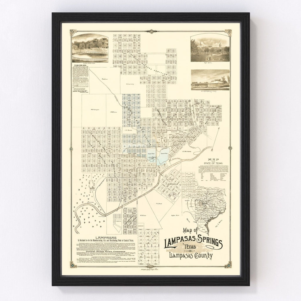 Vintage Map of Lampasas Springs, Texas 1884