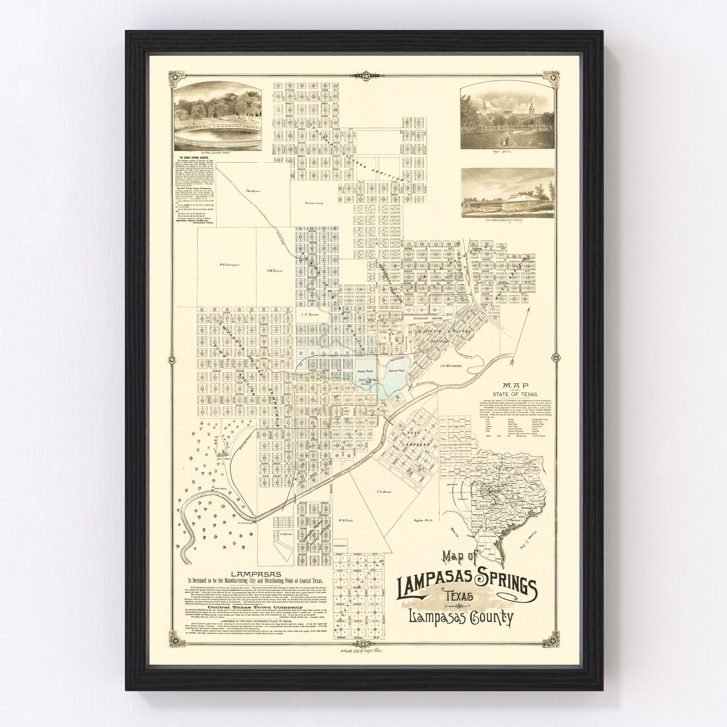 Vintage Map of Lampasas Springs, Texas 1884