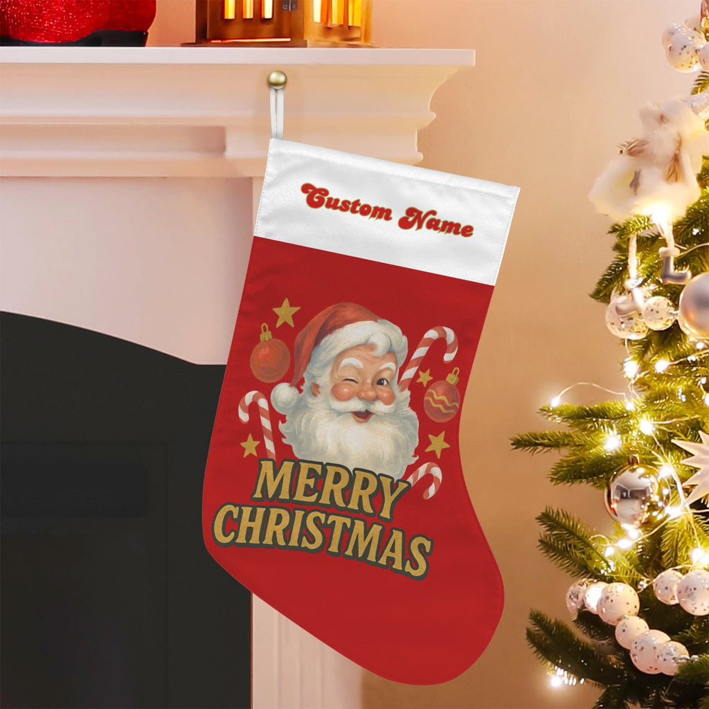 Personalizable Winking Santa Claus Red Christmas Stocking (Made in USA)