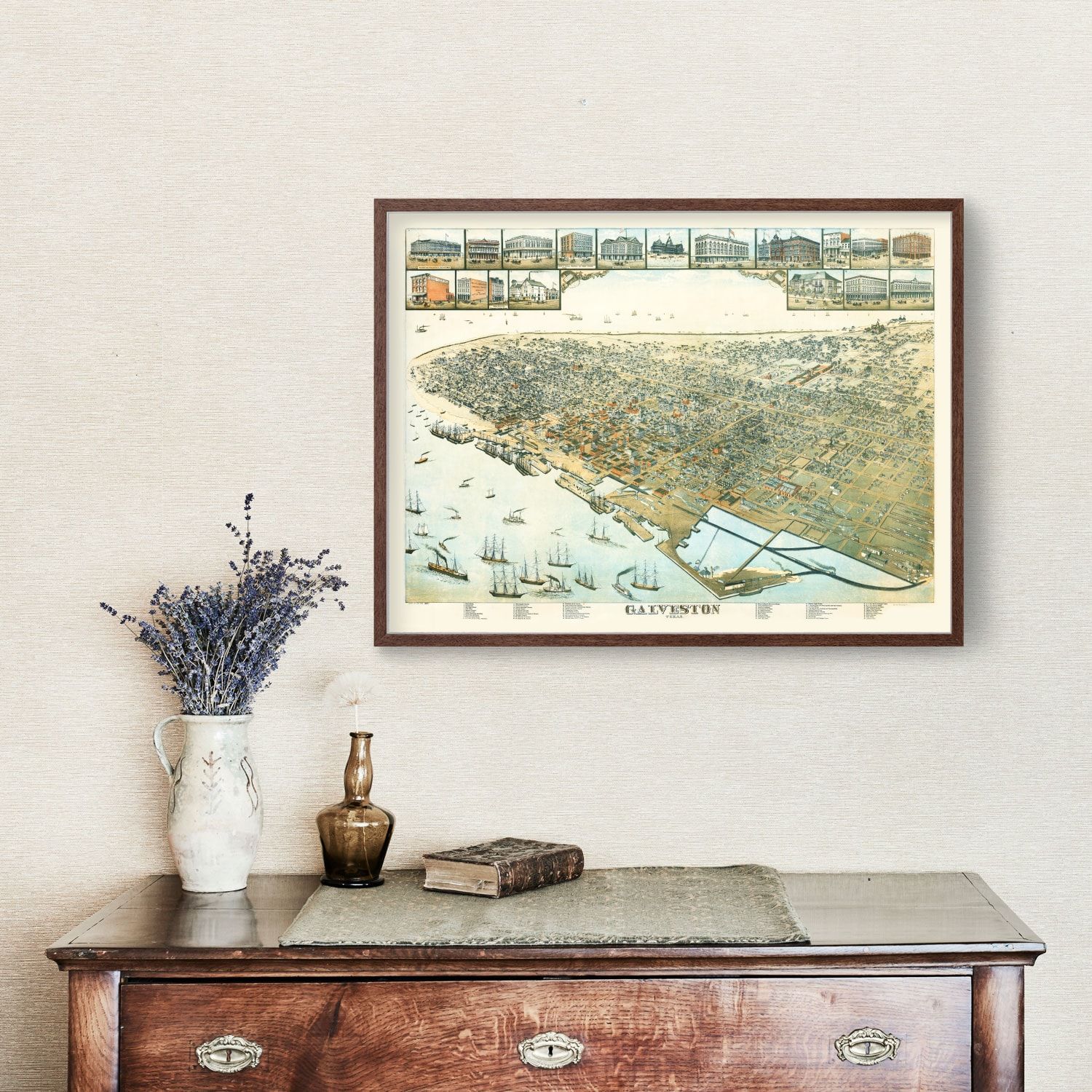 Vintage Map of Galveston, Texas 1885