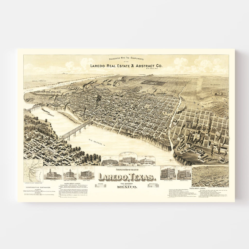Vintage Map of Laredo, Texas 1890