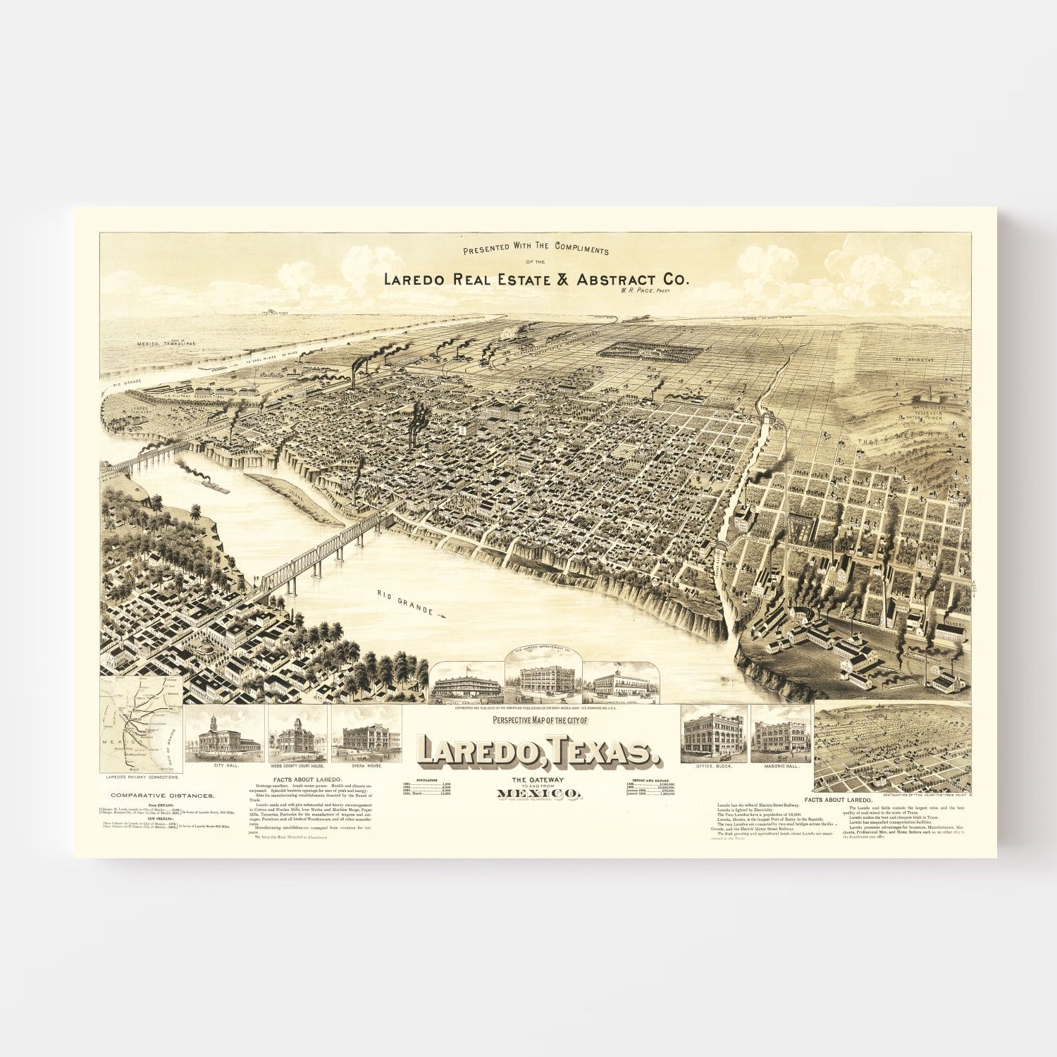 Vintage Map of Laredo, Texas 1890