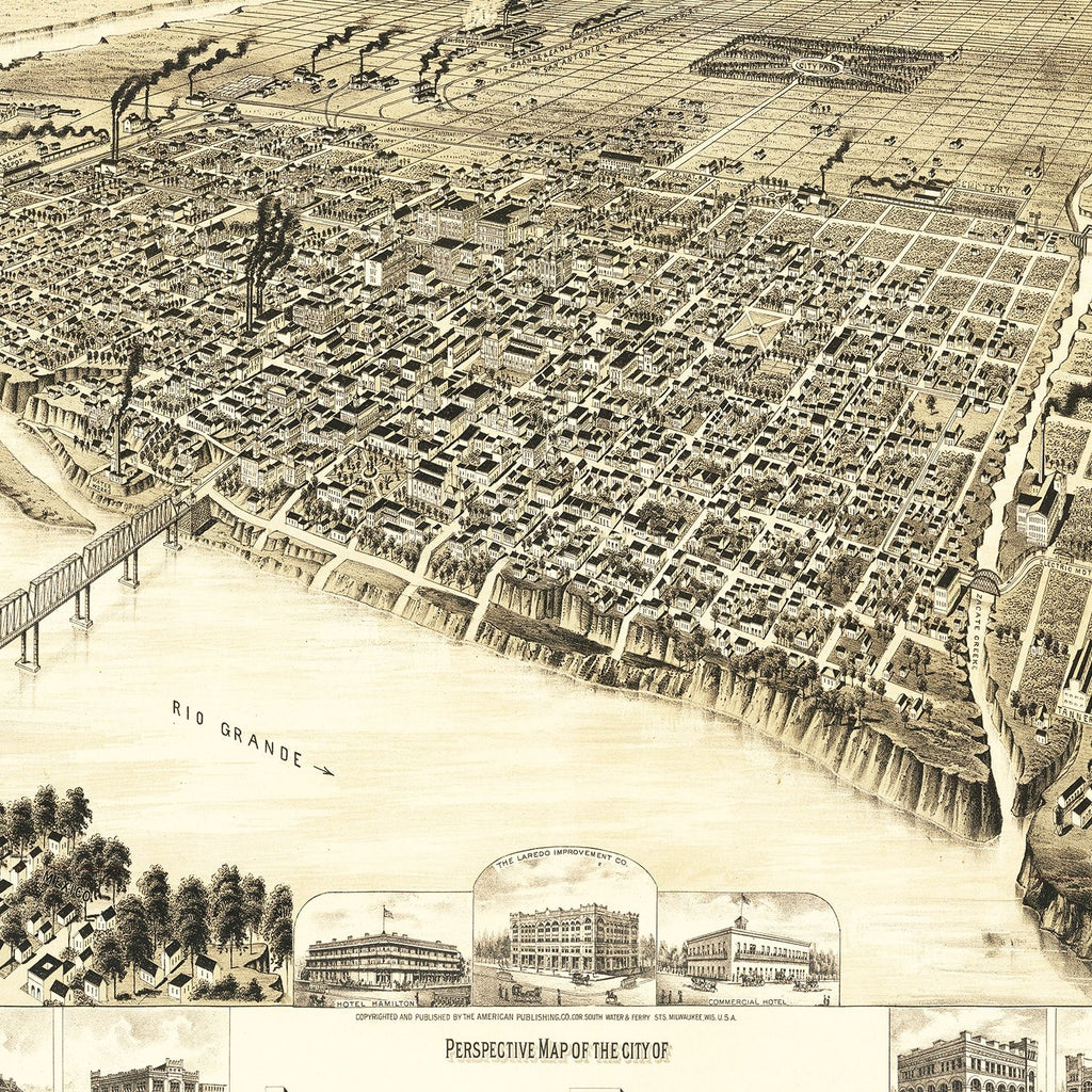 Vintage Map of Laredo, Texas 1890