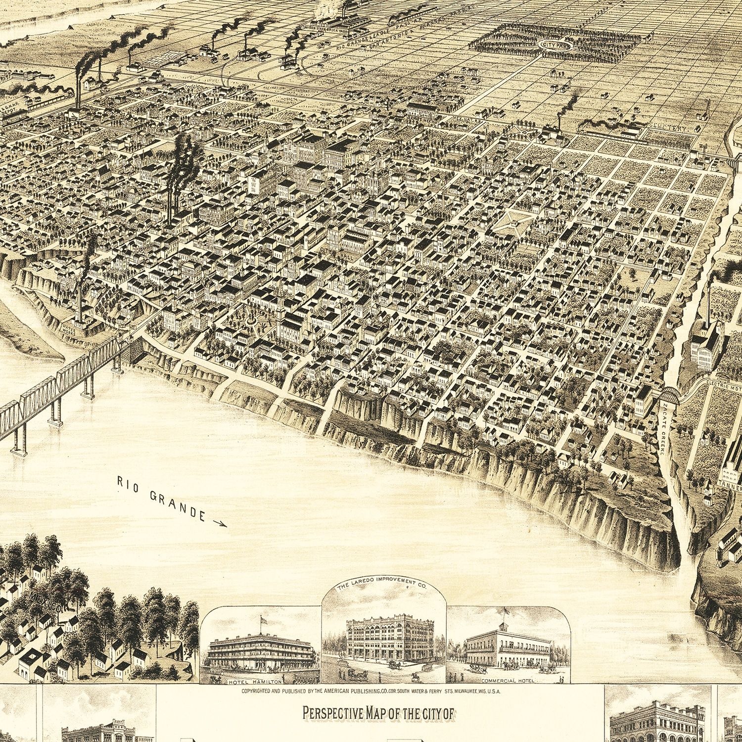 Vintage Map of Laredo, Texas 1890