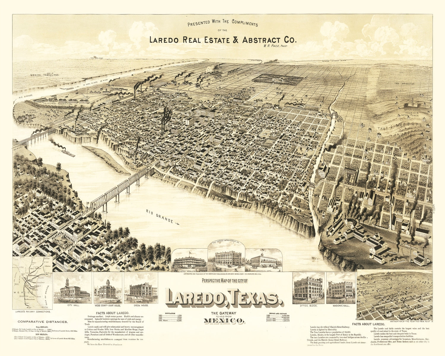 Vintage Map of Laredo, Texas 1890