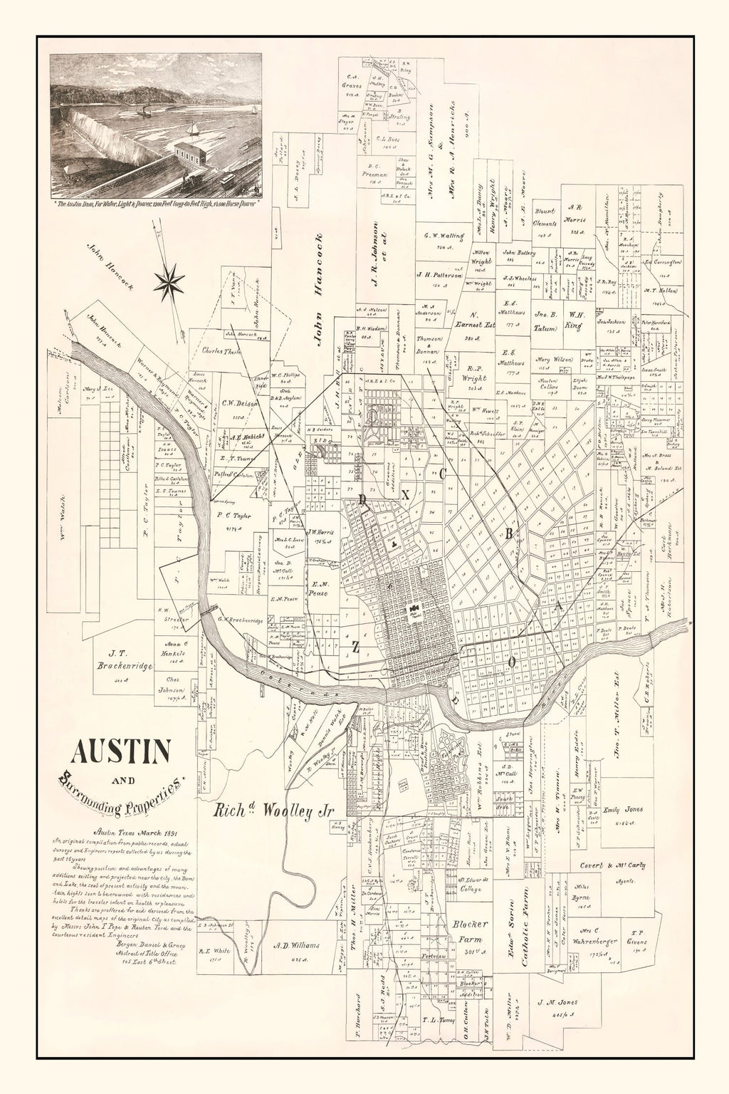 Vintage Map of Austin, Texas 1891