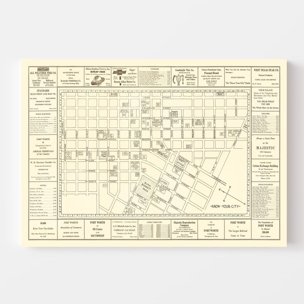 Vintage Map of Fort Worth, Texas 1928