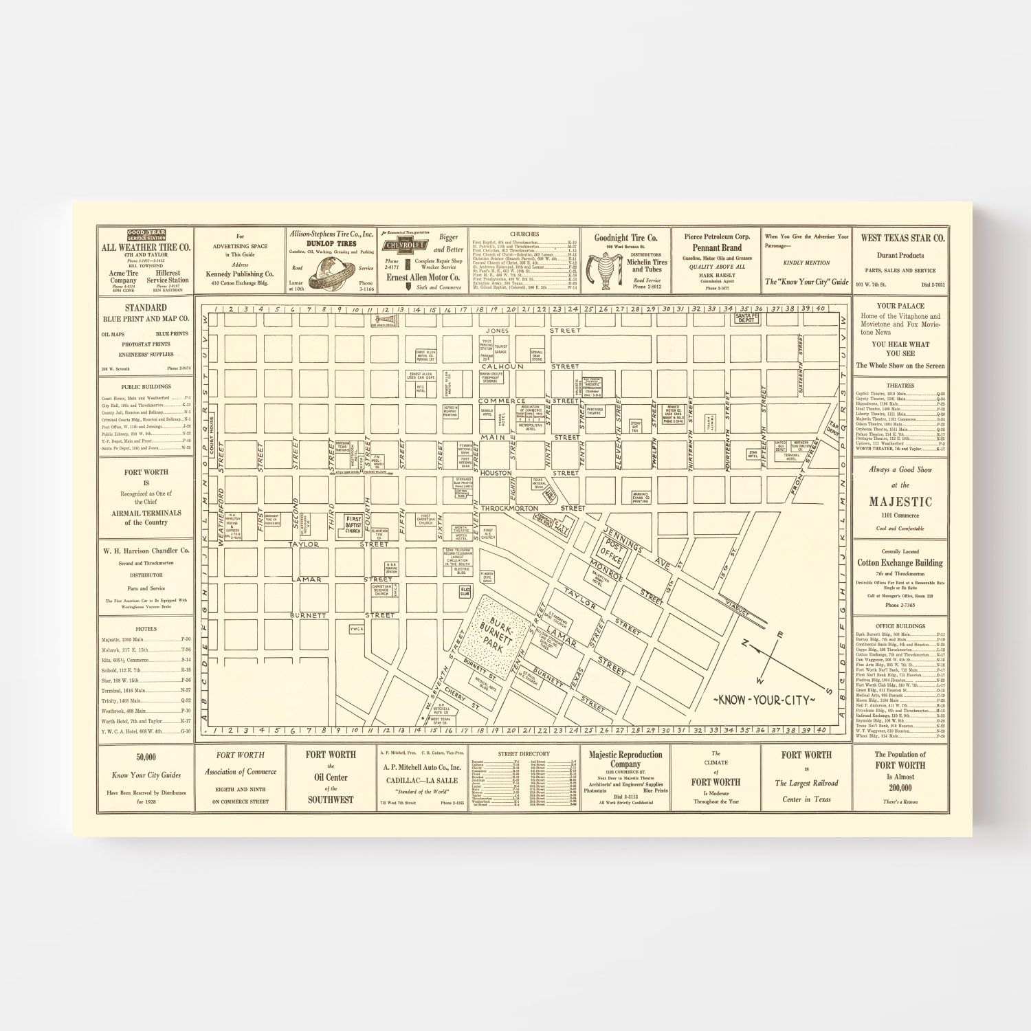 Vintage Map of Fort Worth, Texas 1928