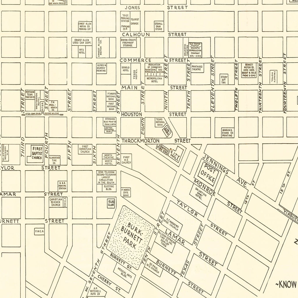 Vintage Map of Fort Worth, Texas 1928