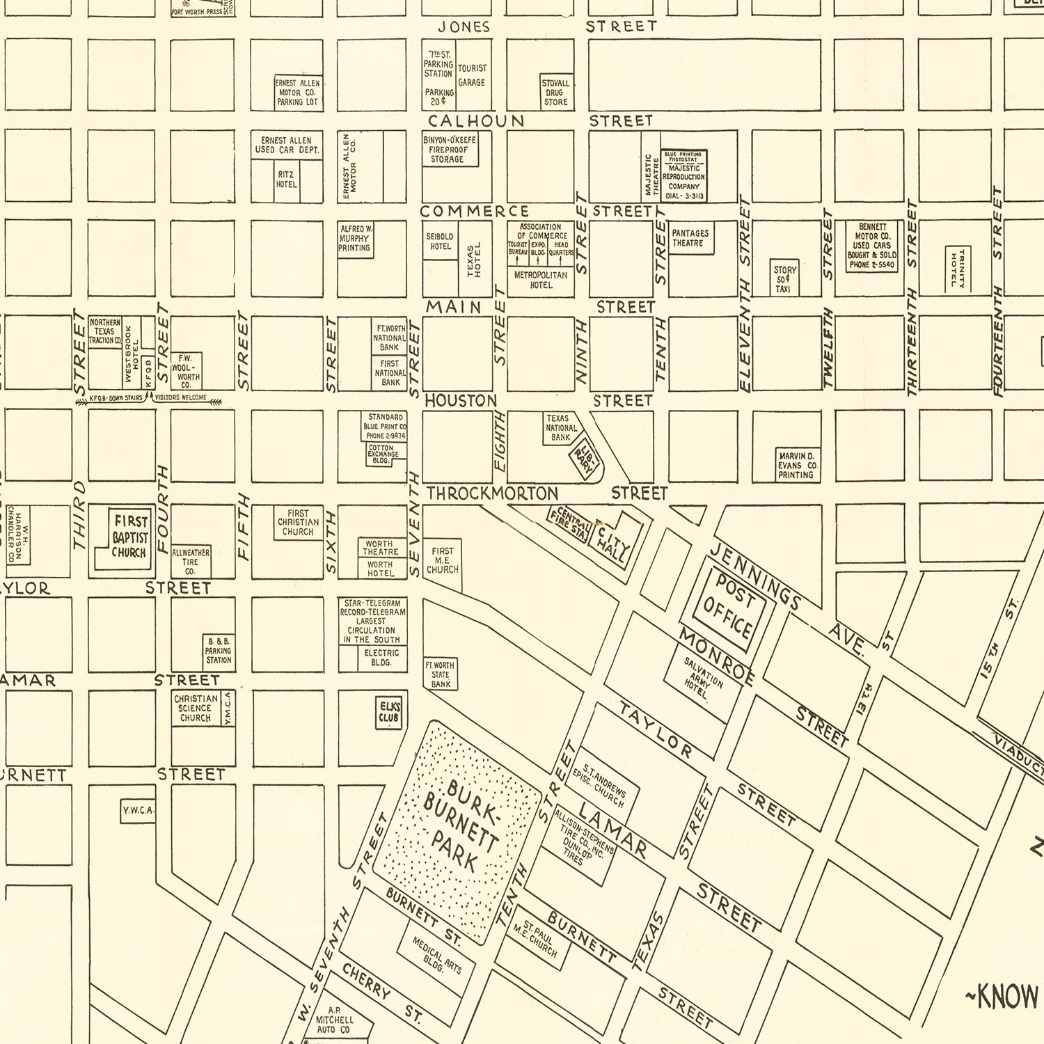 Vintage Map of Fort Worth, Texas 1928