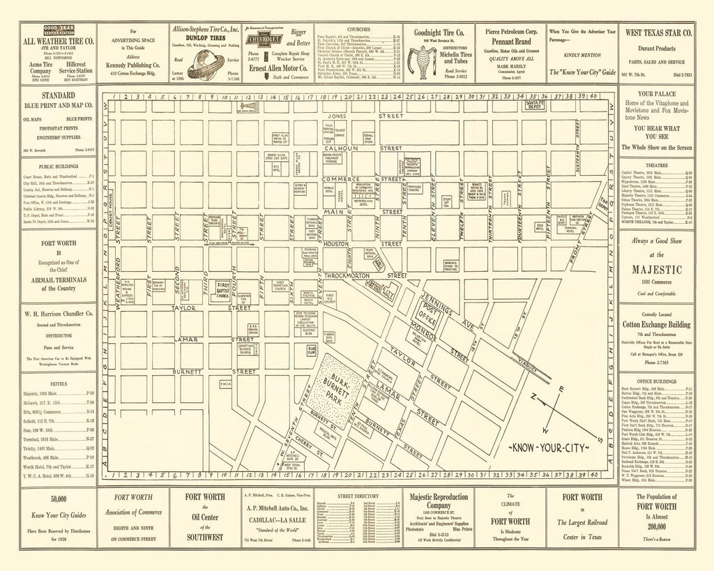 Vintage Map of Fort Worth, Texas 1928
