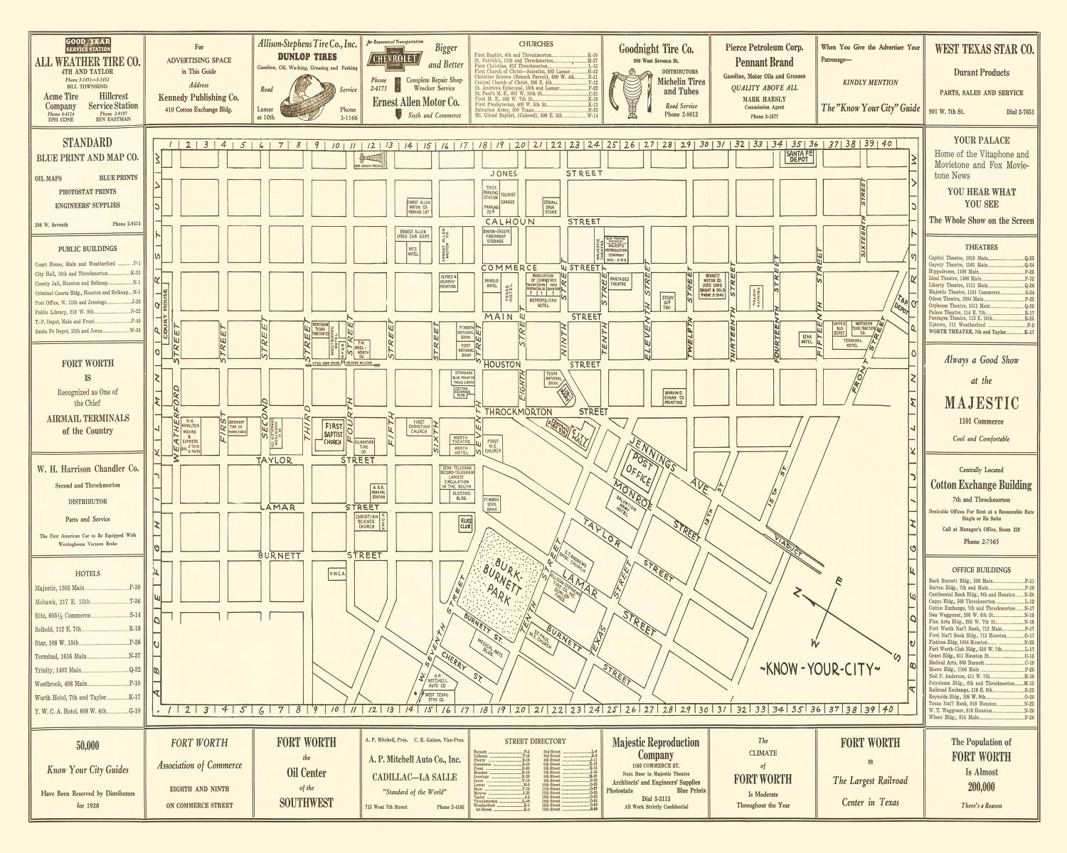 Vintage Map of Fort Worth, Texas 1928