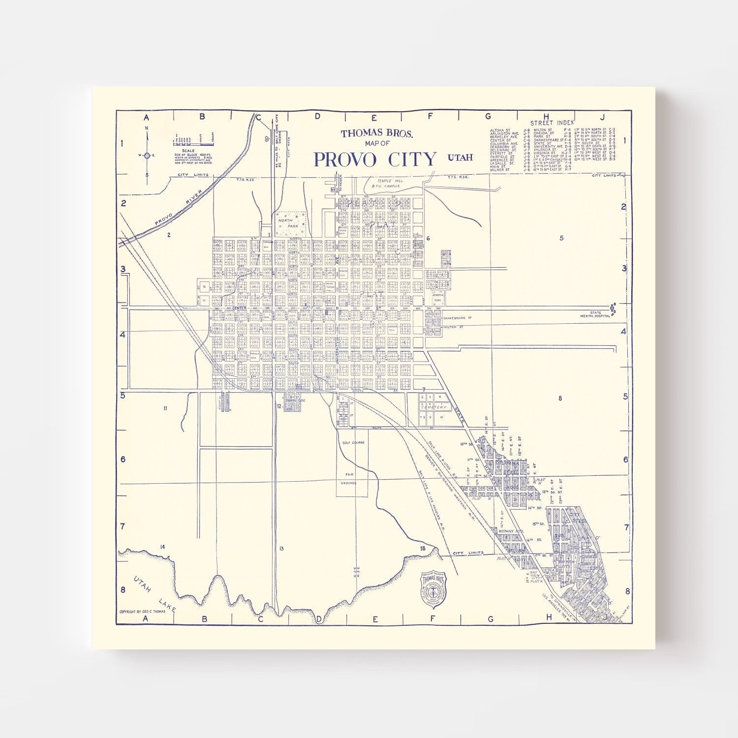 Vintage Map of Provo City, Utah 1920