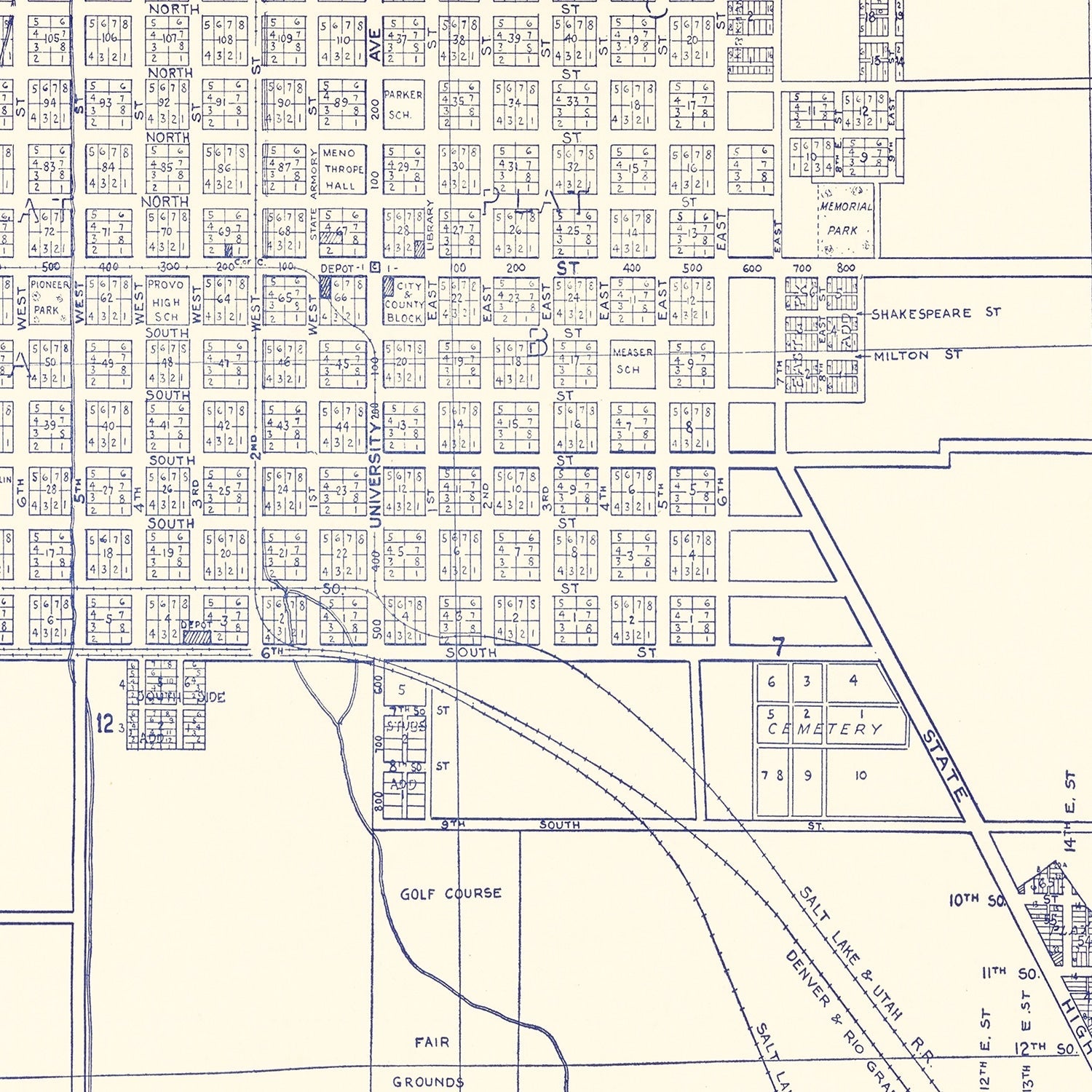 Vintage Map of Provo City, Utah 1920