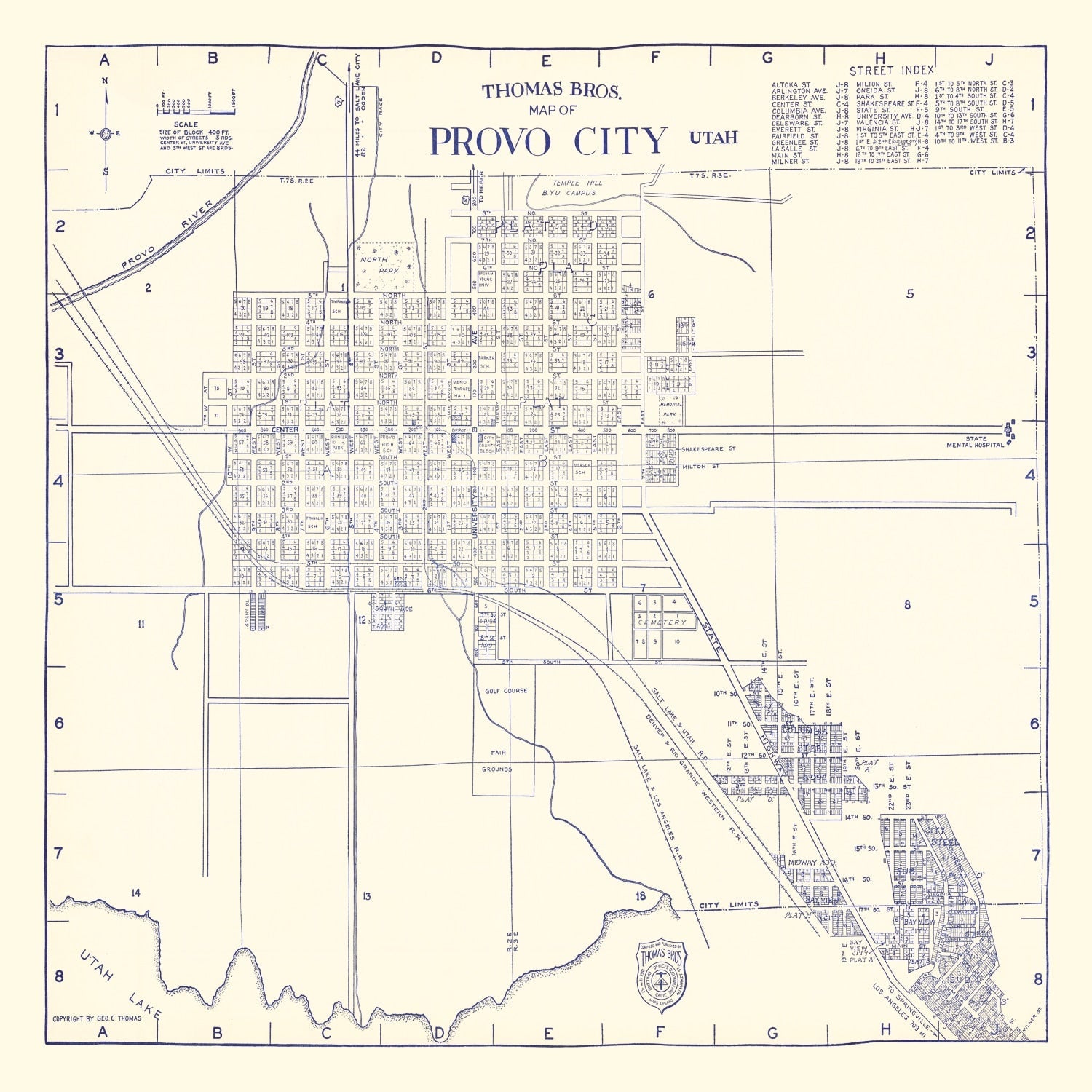 Vintage Map of Provo City, Utah 1920