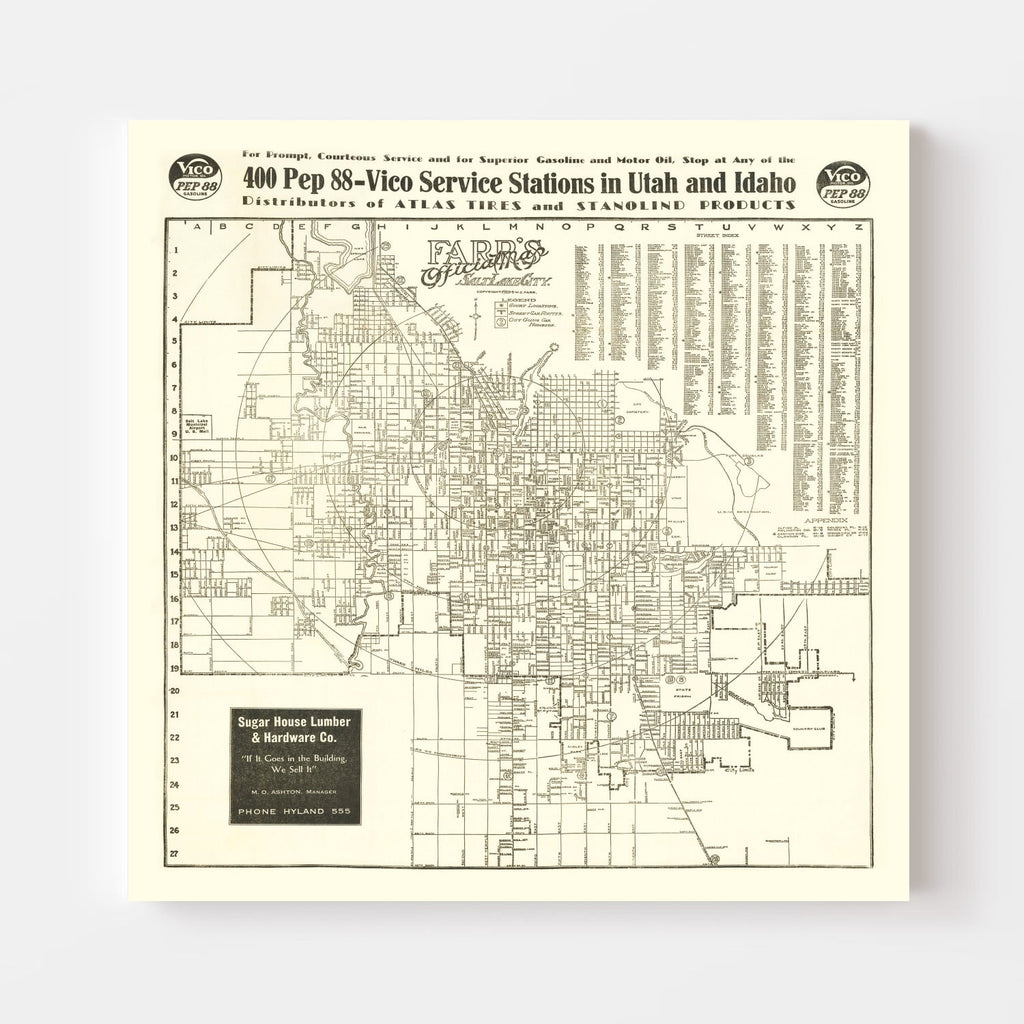 Vintage Map of Salt Lake City, Utah 1926
