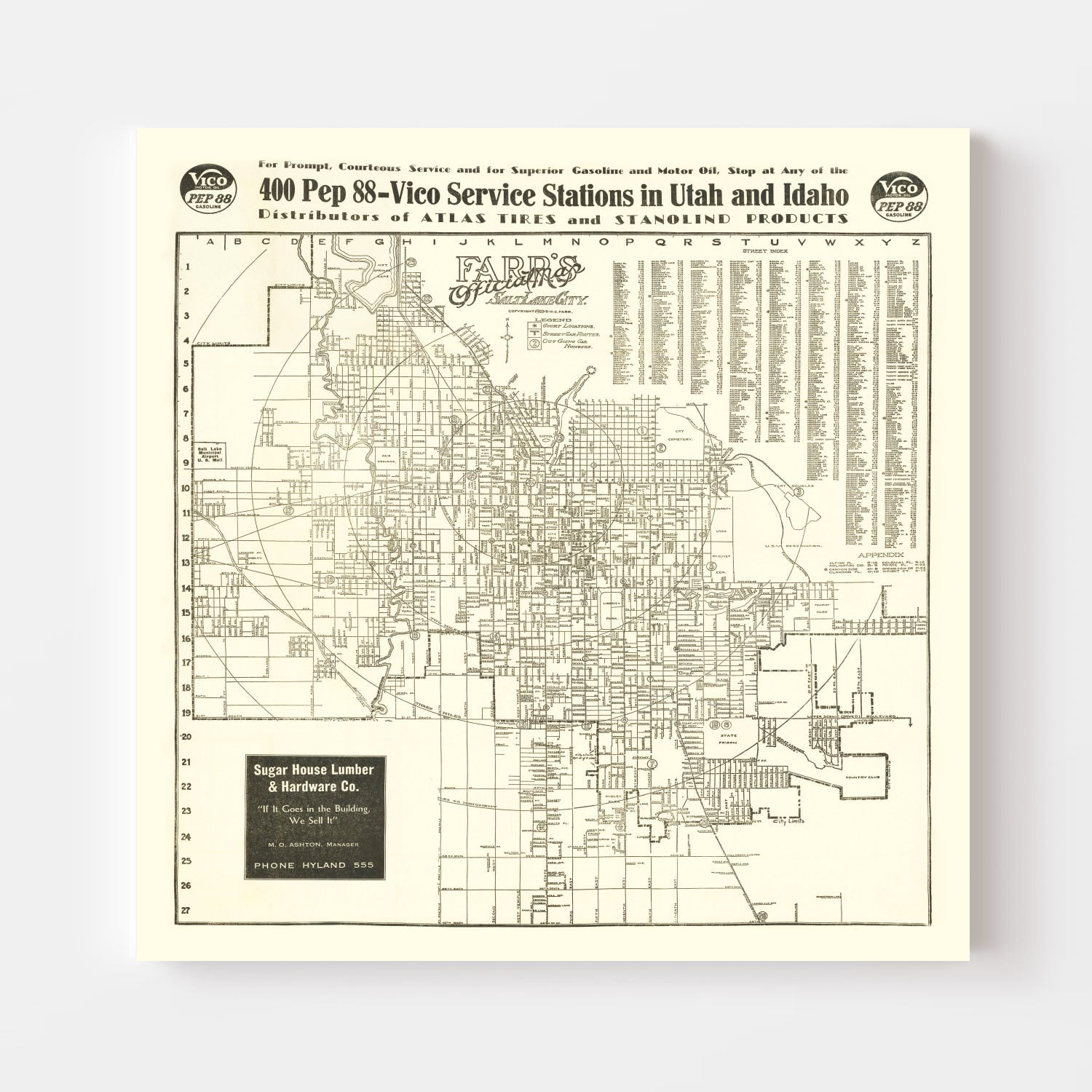 Vintage Map of Salt Lake City, Utah 1926