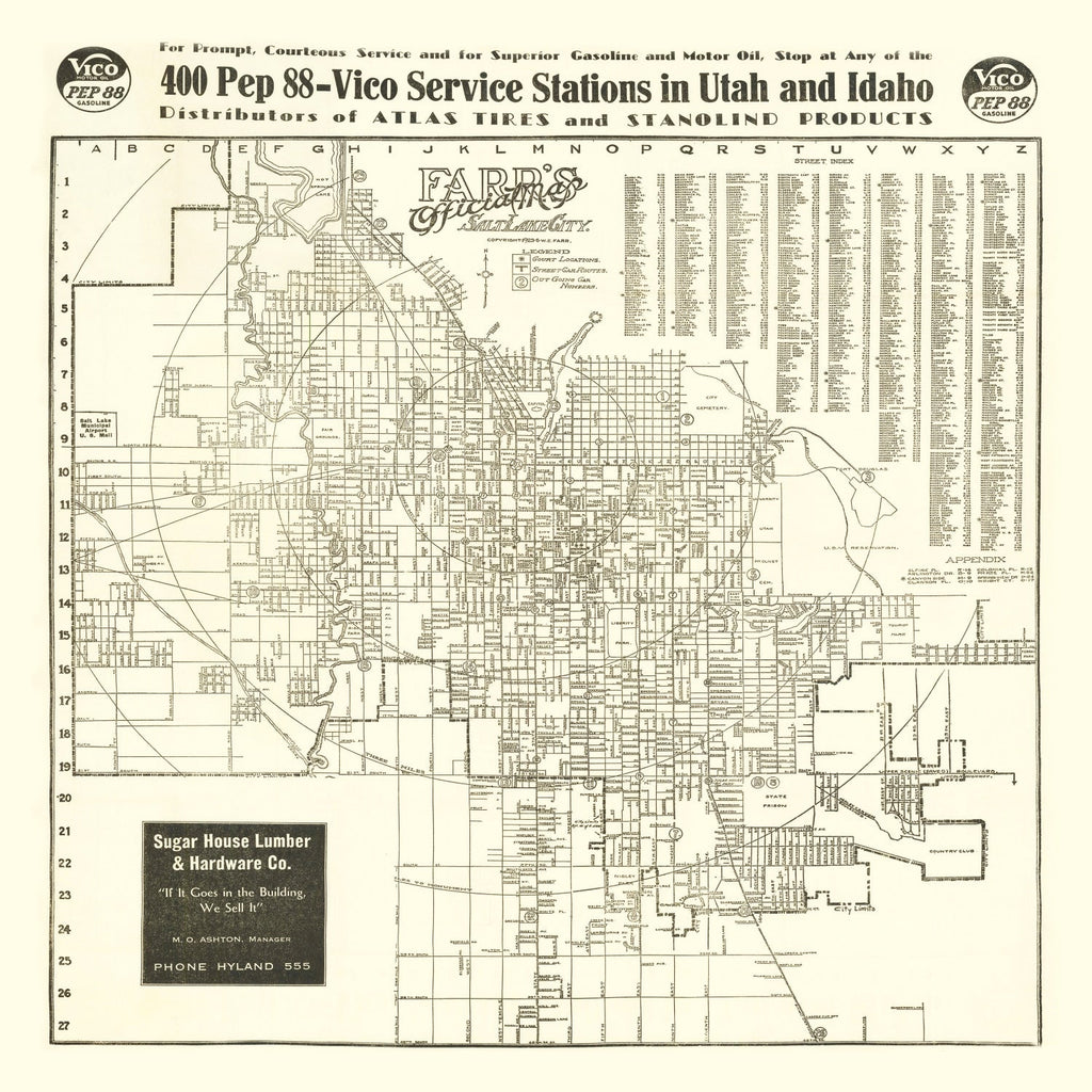 Vintage Map of Salt Lake City, Utah 1926