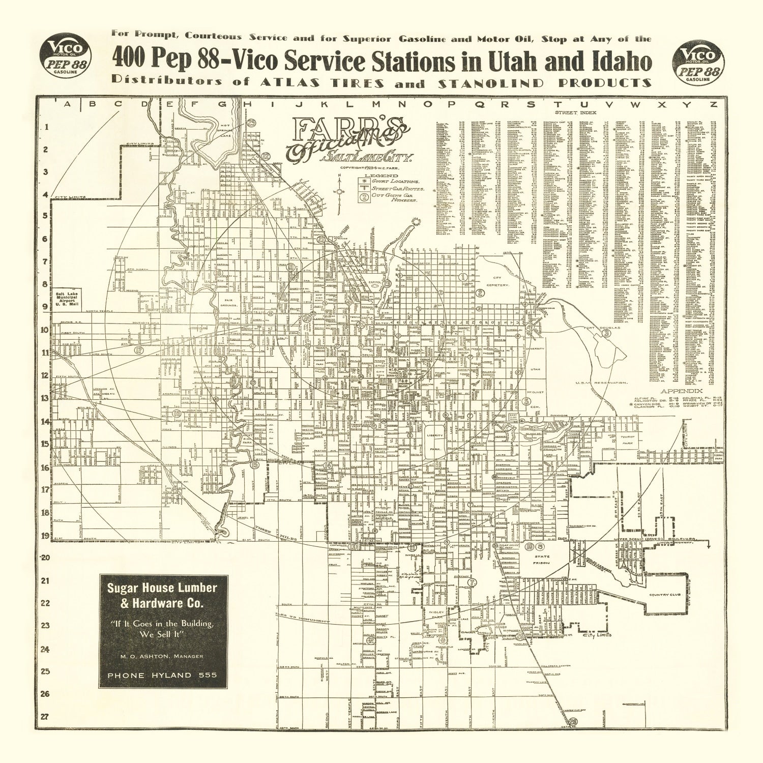 Vintage Map of Salt Lake City, Utah 1926