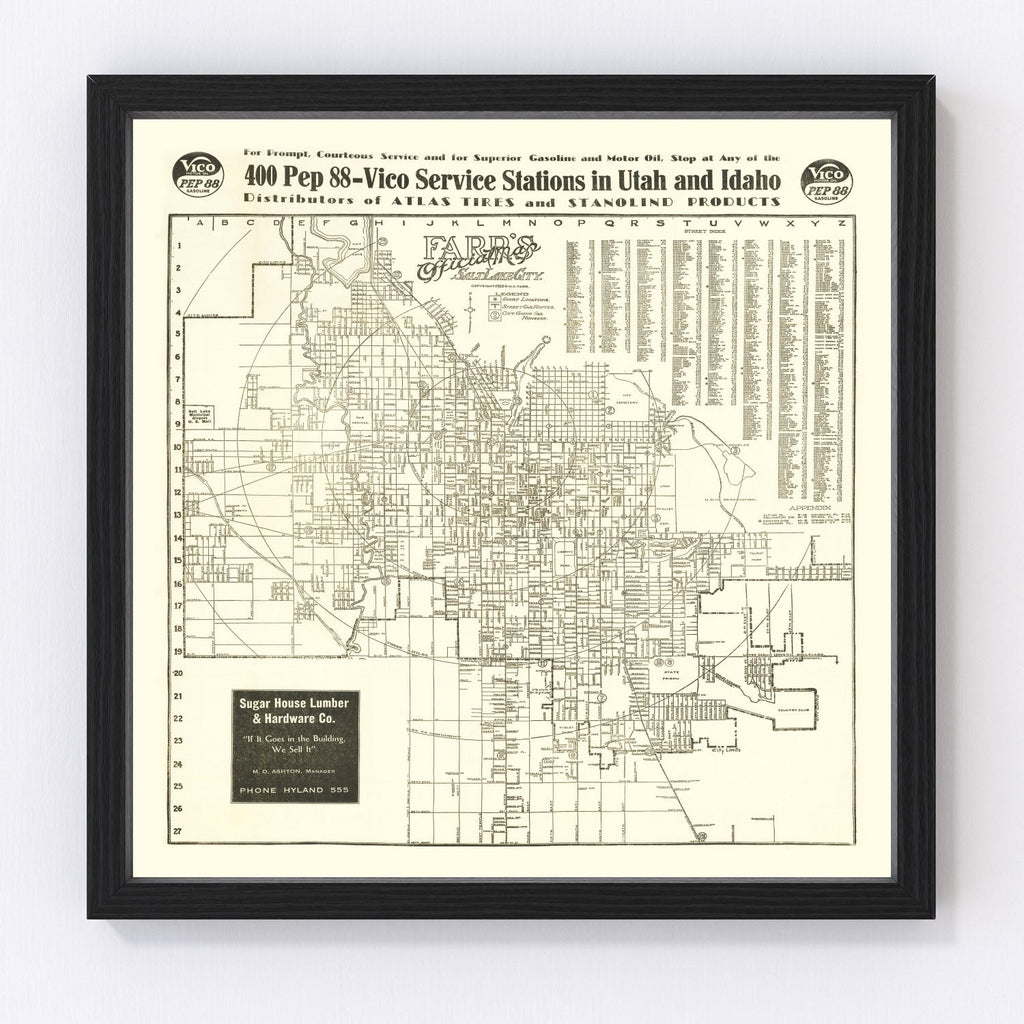 Vintage Map of Salt Lake City, Utah 1926