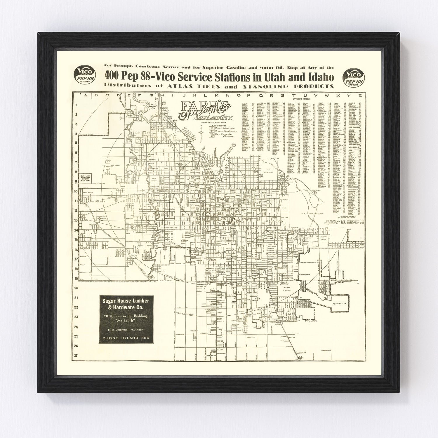 Vintage Map of Salt Lake City, Utah 1926