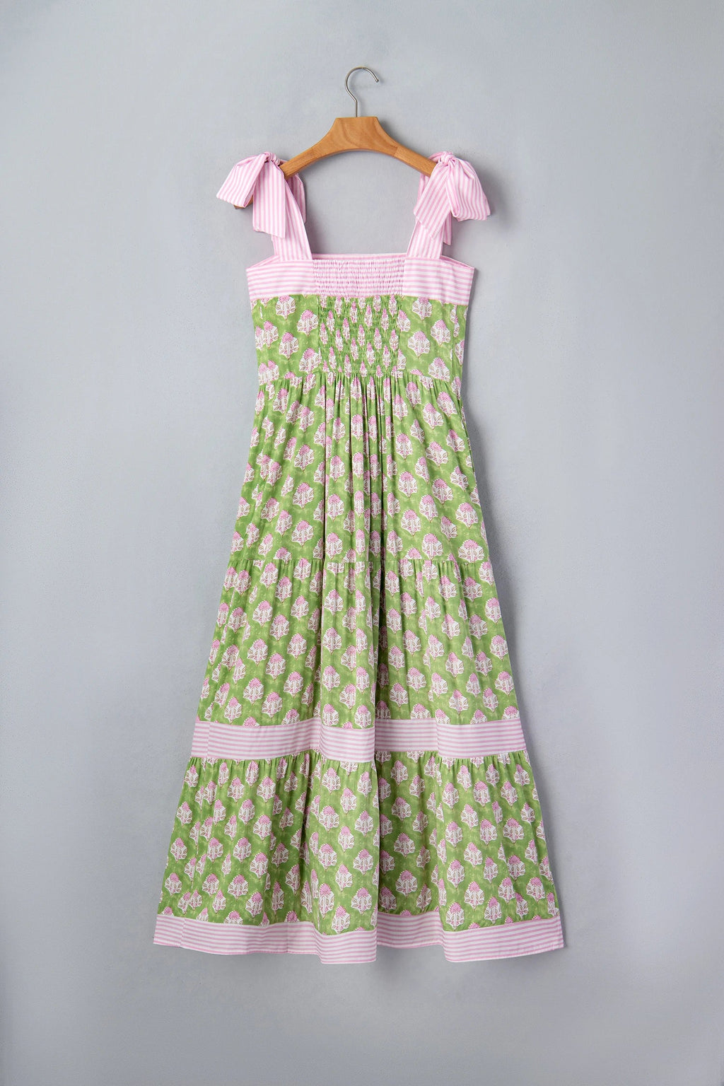 Floral Stripe Patchwork Knot Strap Maxi Dress