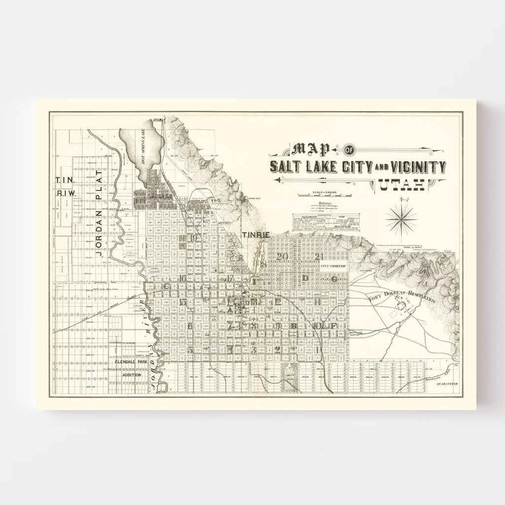 Vintage Map of Salt Lake City, Utah 1888
