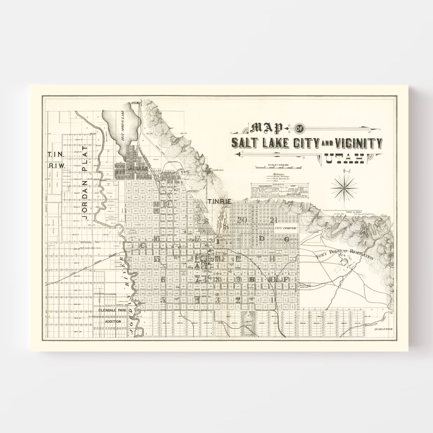 Vintage Map of Salt Lake City, Utah 1888