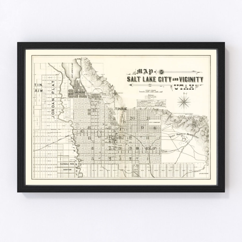 Vintage Map of Salt Lake City, Utah 1888