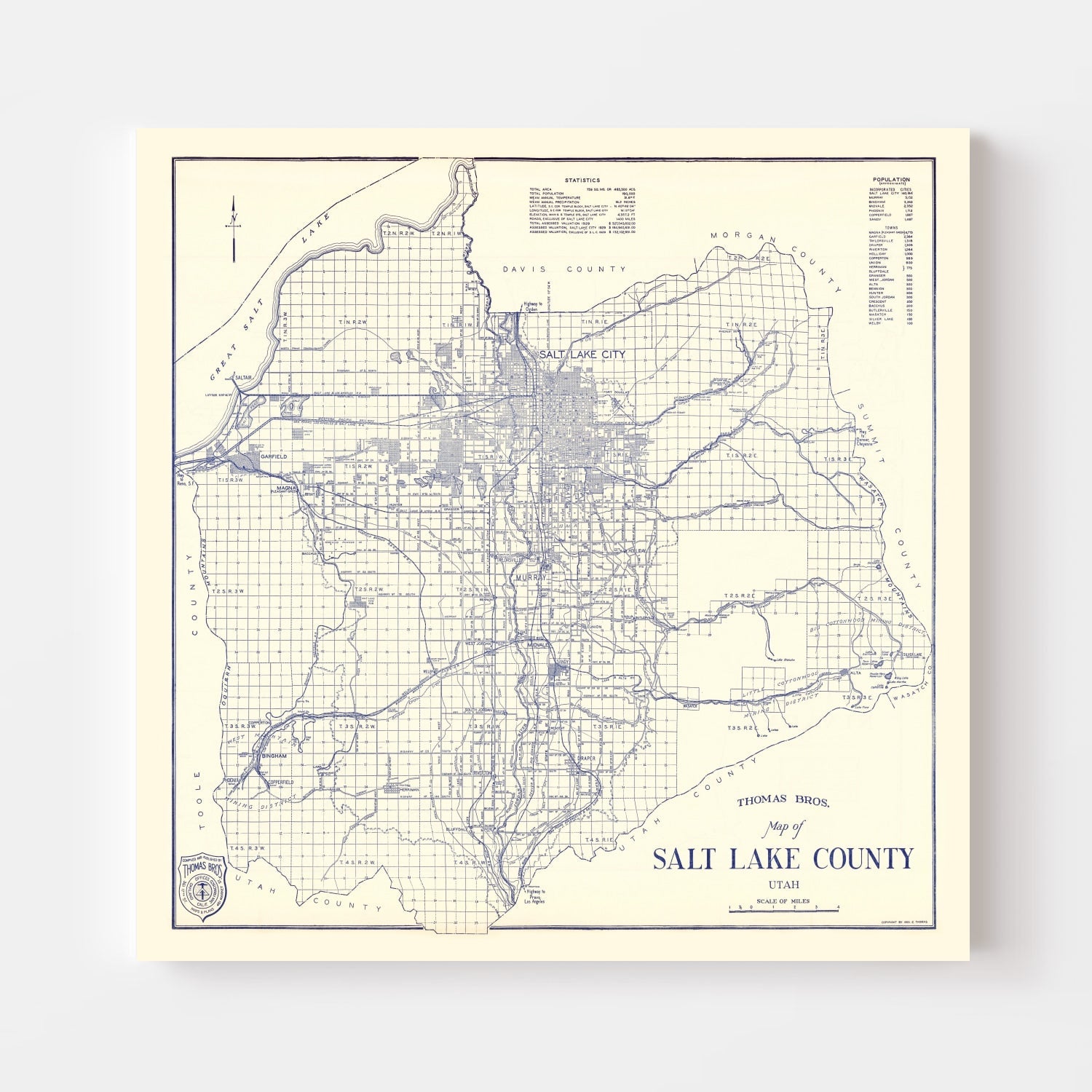 Vintage Map of Salt Lake City, Utah 1920
